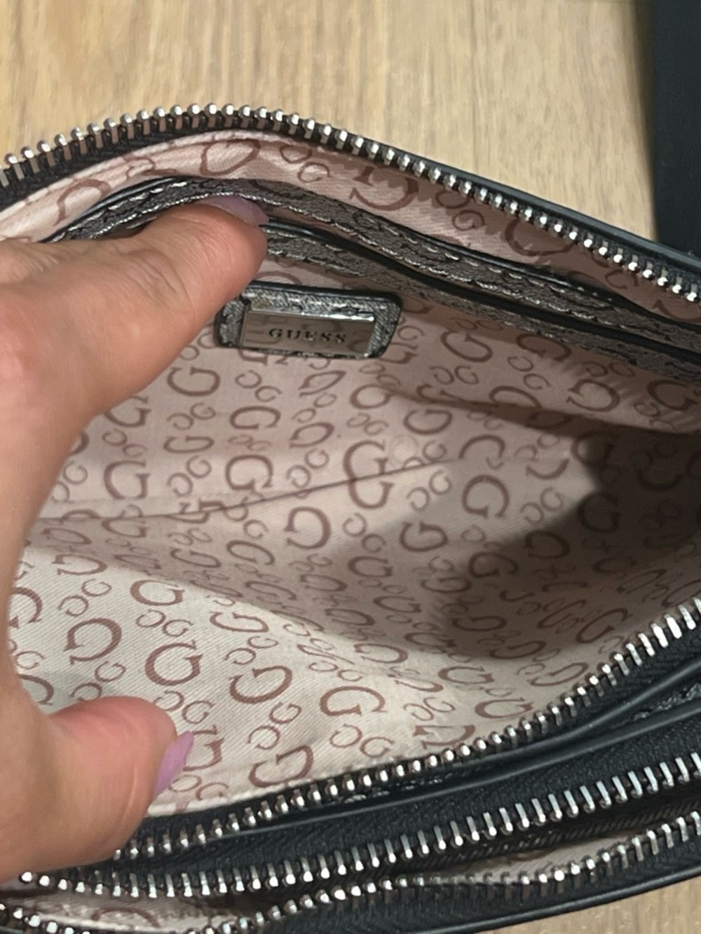 Guess Logo Monogram Crossbody Bag in Light Gray - Picture 4 of 5